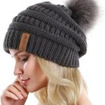  Women Knit Slouchy Beanie Chunky Baggy Hat with Faux Fur Pompom Winter Soft Warm Ski Cap Photo 2