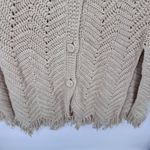 1960 VTG Hand Knit Shawl Poncho Sweater Womens One‎ Size Chunky Button Fringe Tan Photo 2