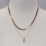 • Gold herringbone necklace and cz diamond pendant necklace set Photo 0