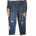 QVC Du Jour Floral Distressed Ankle‎ Jeans 18W Blue Photo 1