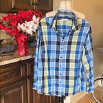 Allison Daley  Blue Plaid Blouse Womens 22W Cotton Button Down Colorful Photo 10