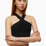 Aritzia  Sculpt Knit Criss Cross Cropped Black Tank- Size Small Photo 0