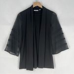 Susan Graver  Black Liquid Knit‎ Open Front Cardigan Sheer Flare 3/4 Sleeves S Photo 0