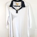 Polo Sport Haley  Navy Floral Collar 3/4 Sleeves White Sz XXL EUC Pearl Details Photo 0