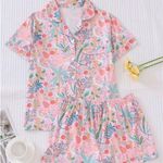 Allover Floral Pajama Set Pink Size M Photo 0