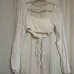 12th Tribe  White Balloon Sleeve Crop Top Blouse with Tie size medium NWOT Photo 3