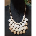 Womens Statement Layered Teardrop Bib Necklace With Gold Chain And Lobster Clasp White Photo 1