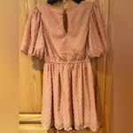 La Femme  Pink Swiss Dot V-Neck Short Sleeve‎ Flowy Lined Mini Dress Size Small Photo 5
