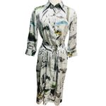 ZARA  Satin dress midi nature printed belted Gold Buttons Size Medium Photo 2
