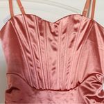 NWT LINJOU Rose Pink Satin/Silk Sweetheart Corset Ruched Wrap Bodycon Dress | L Size L Photo 10
