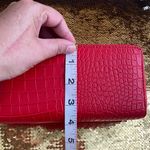 Wallet Faux Leather Croc Print Effect Red Double Zipper Photo 4
