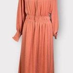 Floret Studios Modern Prairie Style Midi Dress Women's Medium Peach Long Sleeves Orange Photo 0