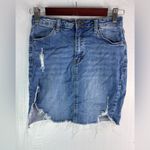 Wax Jean S Raw Hem Distressed Blue Denim Mini Skirt Photo 8