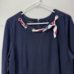 Talbots  Ponte Navy Blue Scarf Neck Nautical 3/4 Sleeve Flare Midi Dress Size 16‎ Photo 3