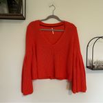 Free People  Damsel Knit Bell Sleeve Pullover Sweater Coral Size Small Photo 2