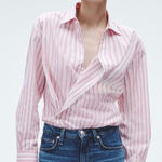 Rag and Bone  Women's Indiana Striped Twisted Shirt Pink White Size XS Photo 0