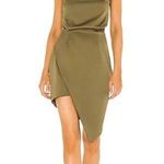 Elliatt Satin Asymmetrical Dress Khaki Olive Green Medium Photo 0