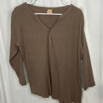 Faded Glory EUC Vintage  women’s brown ribbed‎ stretch asymmetrical button shirt Photo 0