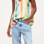 ZARA  Satin Multi-colored Striped‎ Top in Size M CP Photo 0
