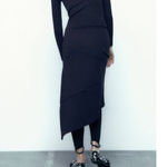 ZARA Asymmetric Ribbed Midi Skirt in Navy Blue Photo 1