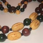West Germany Vintage Green & Wood Beads Double Strand Beaded Boho Retro Necklace Photo 3