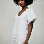 Madewell V-Neck Mini Shirtdress Kuma Dress Pleated Short Sleeve WhiteSize XS Photo 2