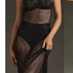 Anthropologie Sleeveless Mesh Fishnet Fringe Hem Midi Beaded Dress Black Small Photo 0