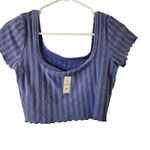 Aerie OFFLINE By Short Sleeve Square Neck Ribbed OG Groove Crop Tee Blue Medium Photo 2