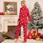 Women's Red Christmas Holiday Collared Long Sleeve Pajama Set Photo 4