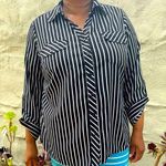 Notations Striped button down, blue and white striped button up Photo 0