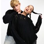 Reclaimed Vintage Sweater Sz M Grunge Whimsigoth Witchy Goth Unisex Black Holes Size M Photo 0