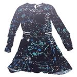 Parker Black Floral Crepe JOELLE Long Sleeve Ruffle Fit Flare Dress Size Small Photo 1