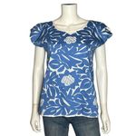 J. Marie Blue White Floral Embroidered Short Sleeve Lined Boho Top Blouse Size S Photo 1