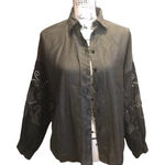 ZARA  Peasant button down shirt embroidery black Size XSmall Chambray Y2K Photo 0