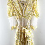 For Love & Lemons Floral Tiered Sheer Lace Mini Slip Dress Butter Yellow Large Photo 4