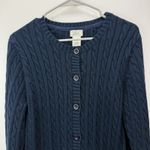 LL Bean Navy Blue Cable Knit Crew Neck Button Cotton Cardigan Sweater Size XL Photo 3
