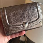 Coach RARE🔥Authentic  1941 SIlver/light gold leather Snap Flap trifold wallet Photo 5