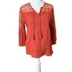 Garnet Hill Rust Orange Lace Shoulder Poet Blouse Size 2 Boho Bohemian Peasant Photo 2