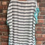 Cover up womens striped swimsuit cover up with pom poms black/white one size Black Size undefined Photo 3