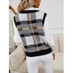 SheIn Plaid Sweater Vest Black Cream Tan Women's Size Small Academia Plaid Photo 1
