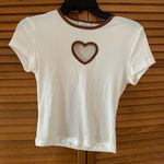 Rue 21 Brown and White Heart Ribbed Tee Sz Small Photo 0