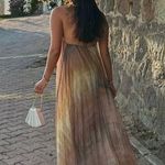 ZARA  maxi long flowy halter pleated brown beaded bohemian summer dress Photo 5