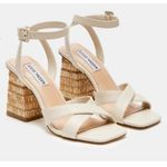 Steve Madden  Renley Raffia Block Heel Ankle Strap Sandals Bone Size 11 Prom 3.5" Photo 1
