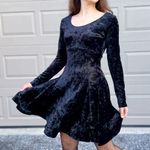 The Limited  Black Crushed Velvet Scoop Neck Long Sleeve Babydoll Dress Medium Photo 3