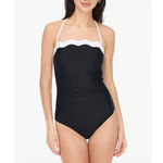 J.Crew NWT  Scalloped One Piece Swimsuit Black White Colorblock Sz L CI109 Photo 1