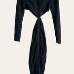 Pretty Little Thing Black Textured Cut Out Waist Midi Shirt Dress Size 2 Photo 0