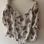 American Eagle Off the Shoulder White Floral Boho Flowy Blouse Photo 0