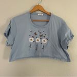 Messy Bun Just Chillin 🦋 Blue Butterfly Crop T-Shirt Casual Oversized Summer XL Photo 0