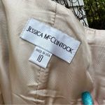 Jessica McClintock Y2K  strapless gold blue foil floral pleat skirt prom dress 10 Photo 6