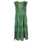 Sundance  Mystical Mosaics Green Boho Tiered Ruffle Cotton Maxi Dress Size Medium Photo 7